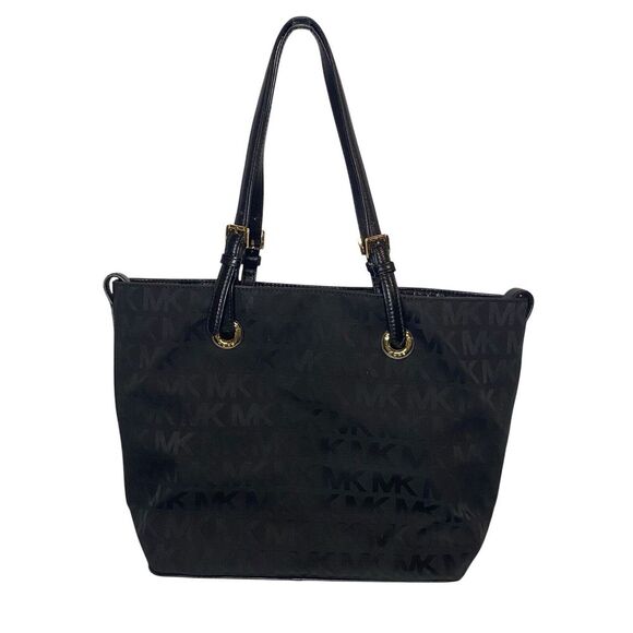 Michael Kors - Black Gold MK Logo Print Shoulder Bag / Purse / Handbag Carry All - Picture 3 of 8